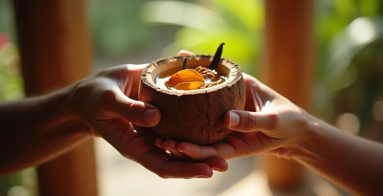 Moment de partage autour d'un rhum arrangé sur une terrasse créole traditionnelle