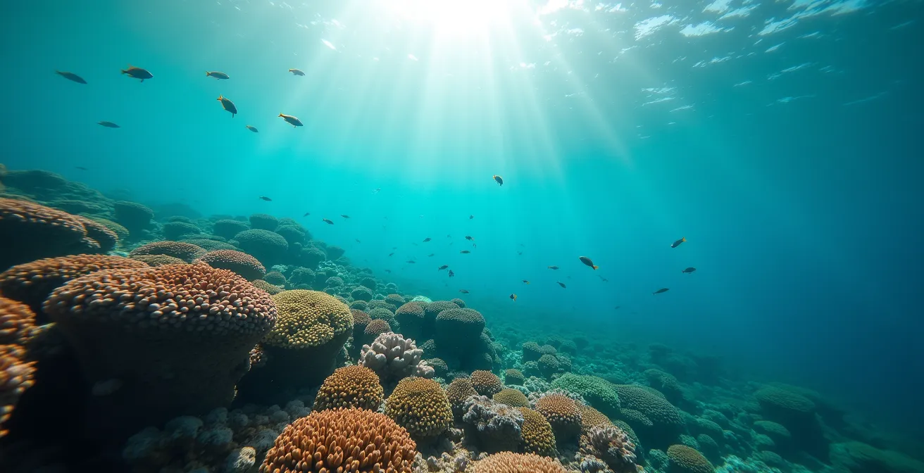 Récif corallien intact du lagon de La Réunion avec poissons tropicaux et coraux vivants